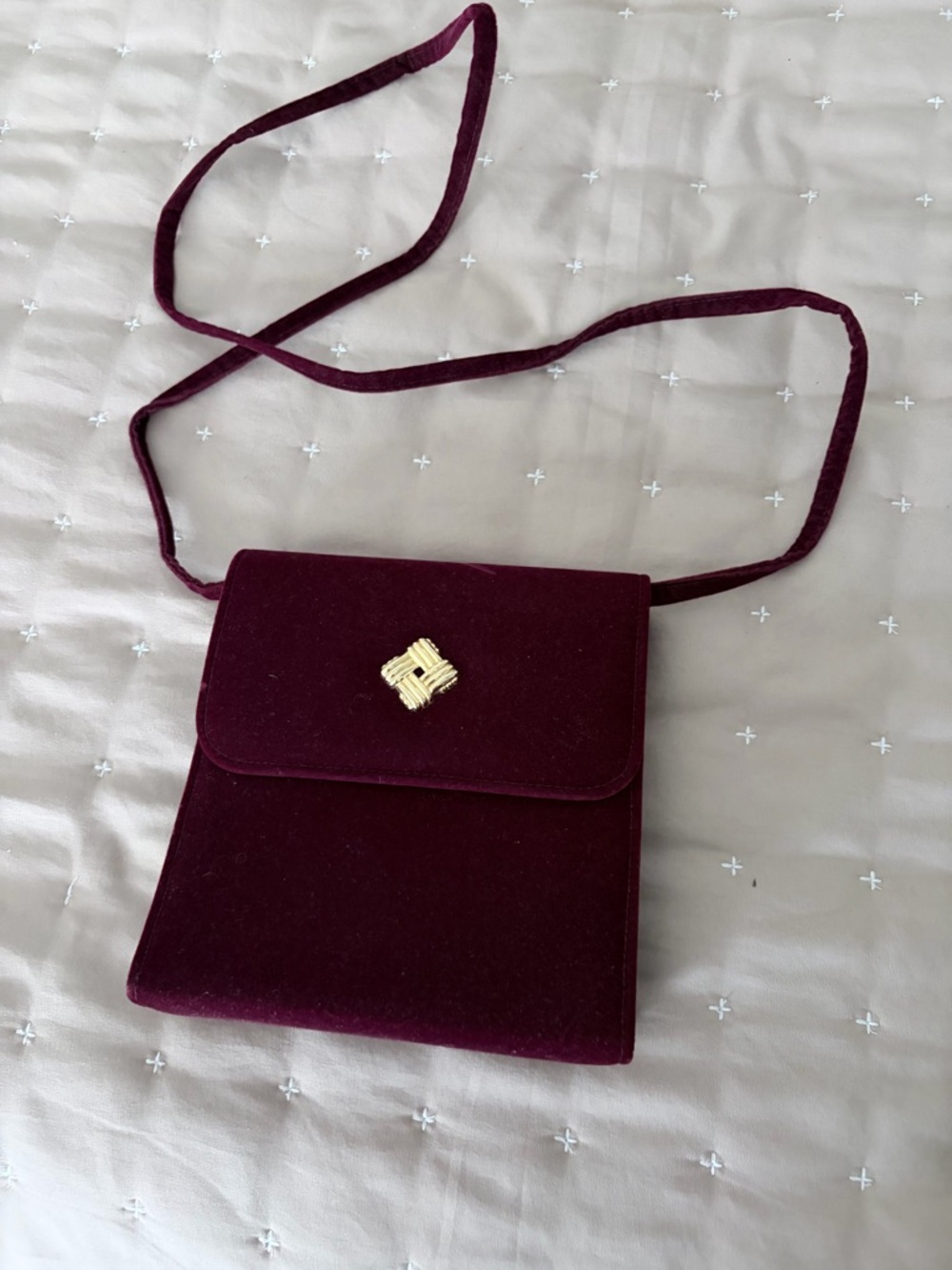 Velvet Crossbody Bag in Burgundy with Gold Accent